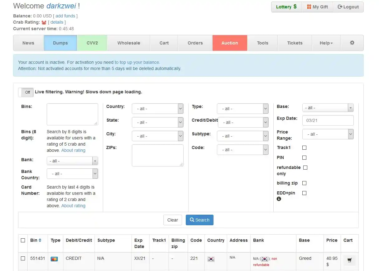 Brian's Club - General Darknet Card Shop