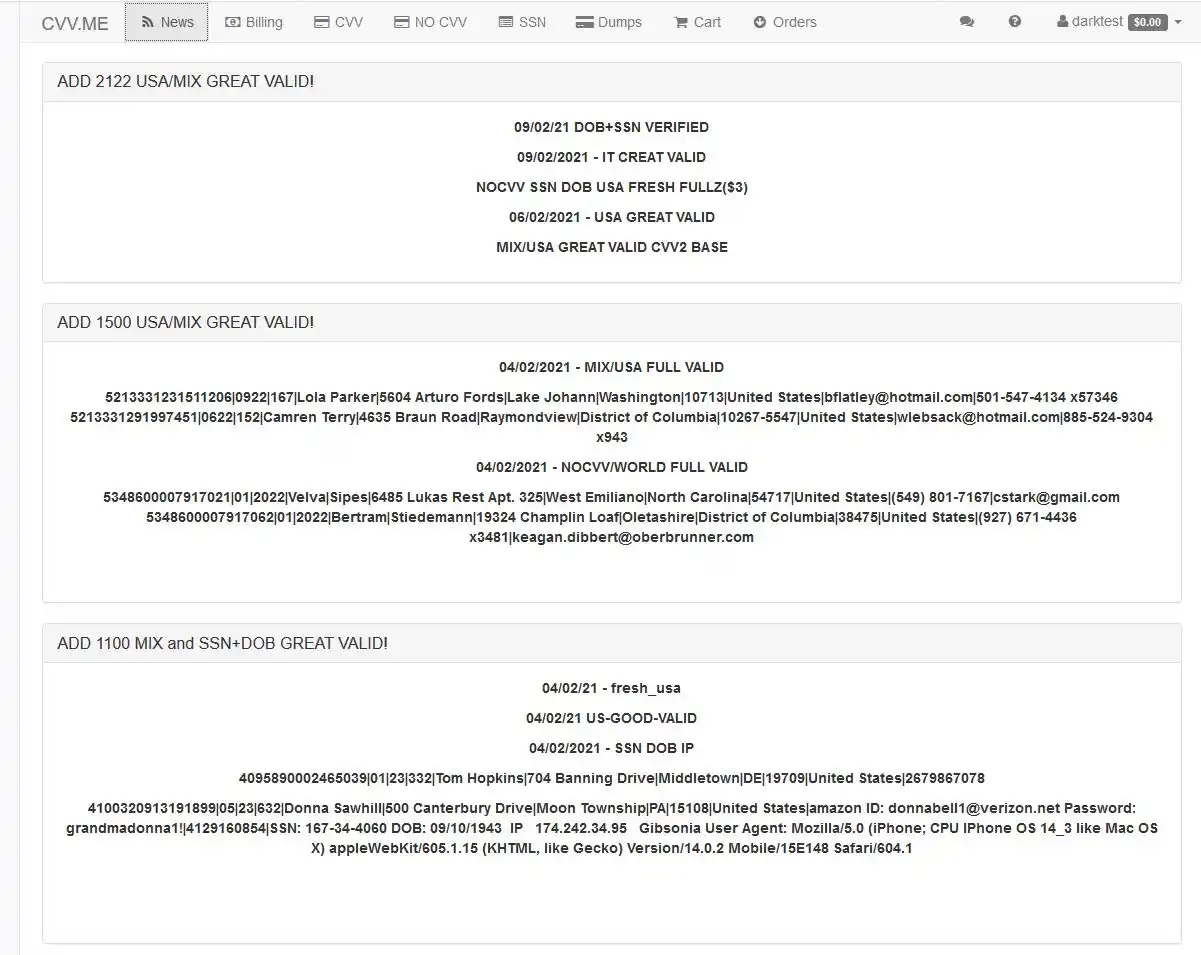 CVV.ME - Darknet Card Shop with automatic checker