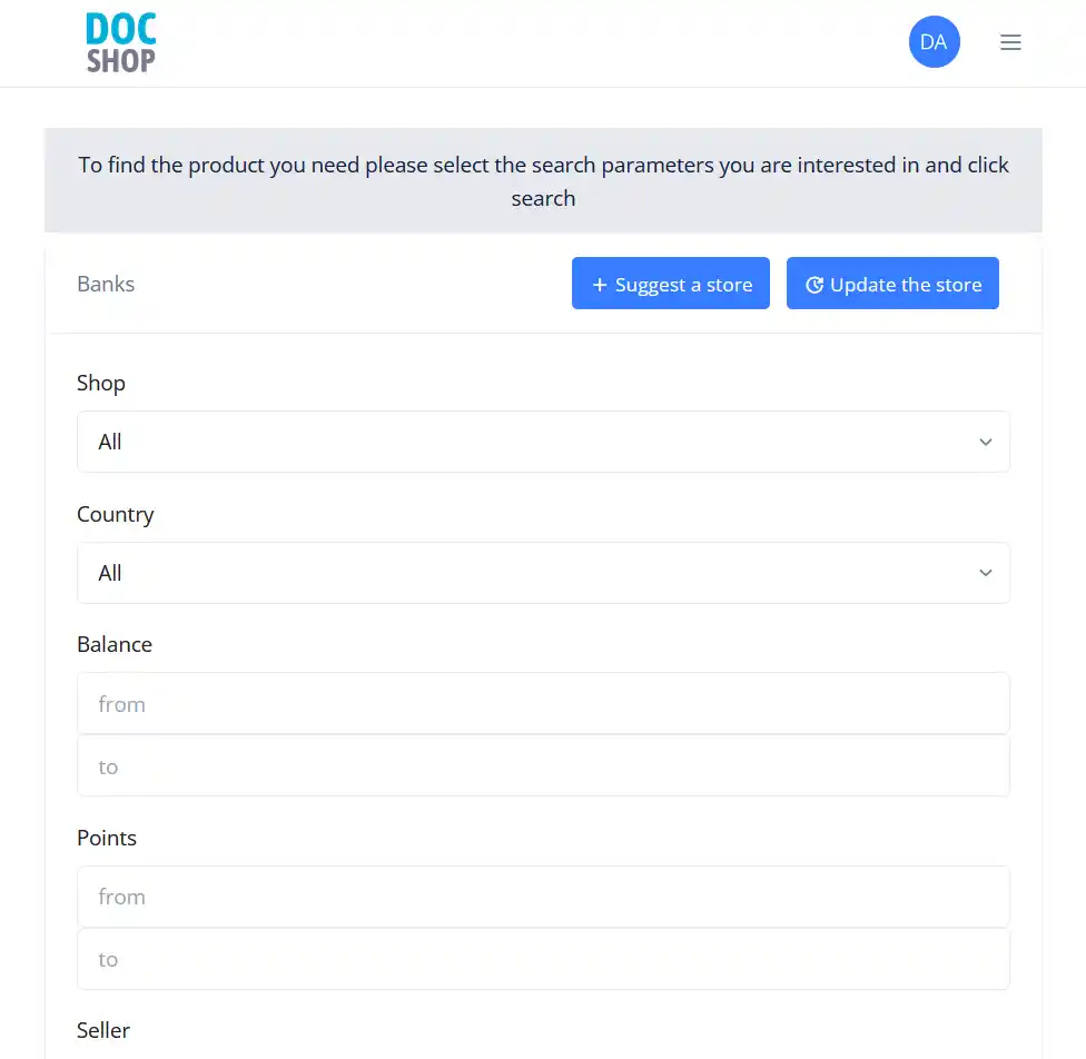 DOC-Shop - General darknet shop for cards and accounts