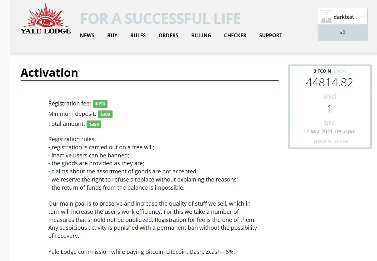 Yale Lodge - Private darknet card shop