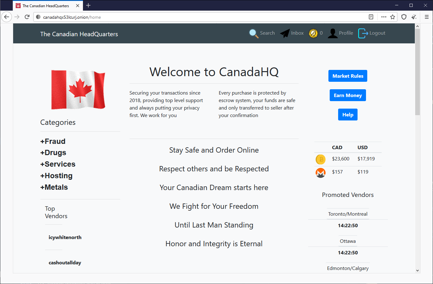 Canada HQ - all-purpose darknet market for US and Canada