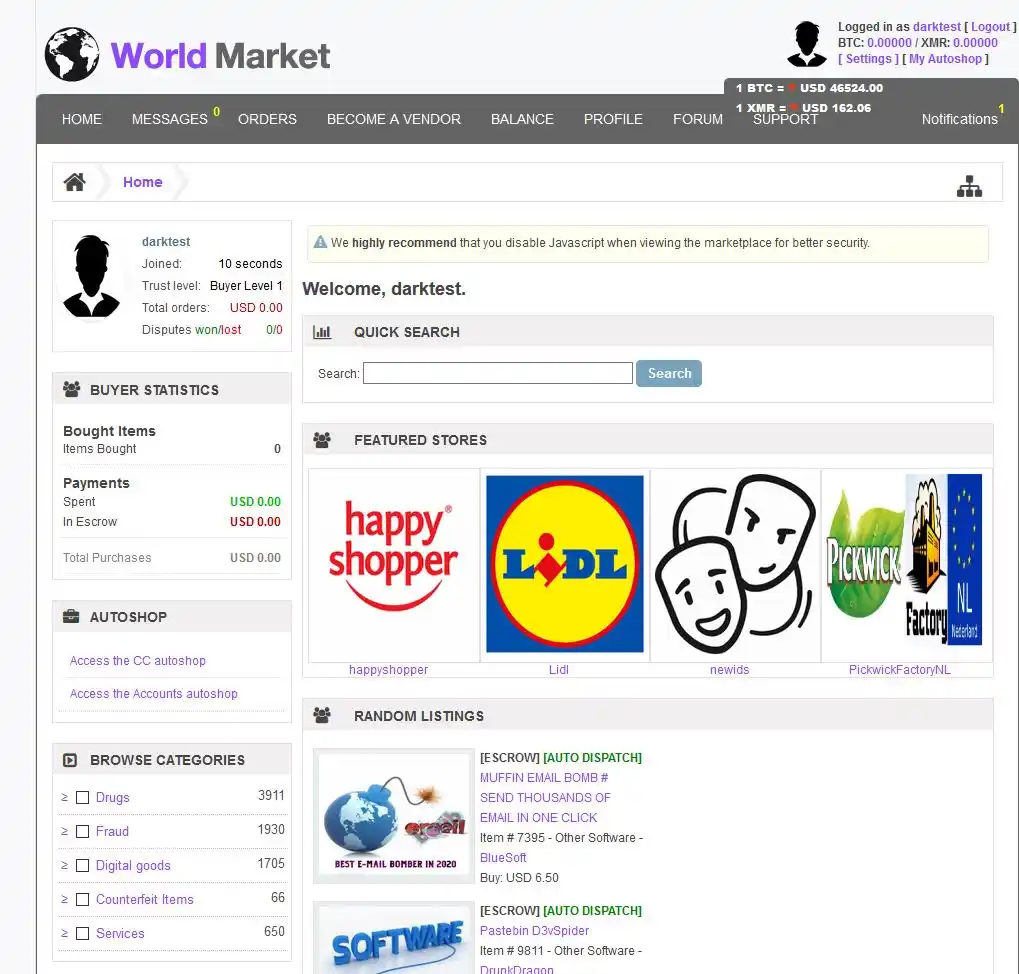 World Market - International all-purpose darknet market